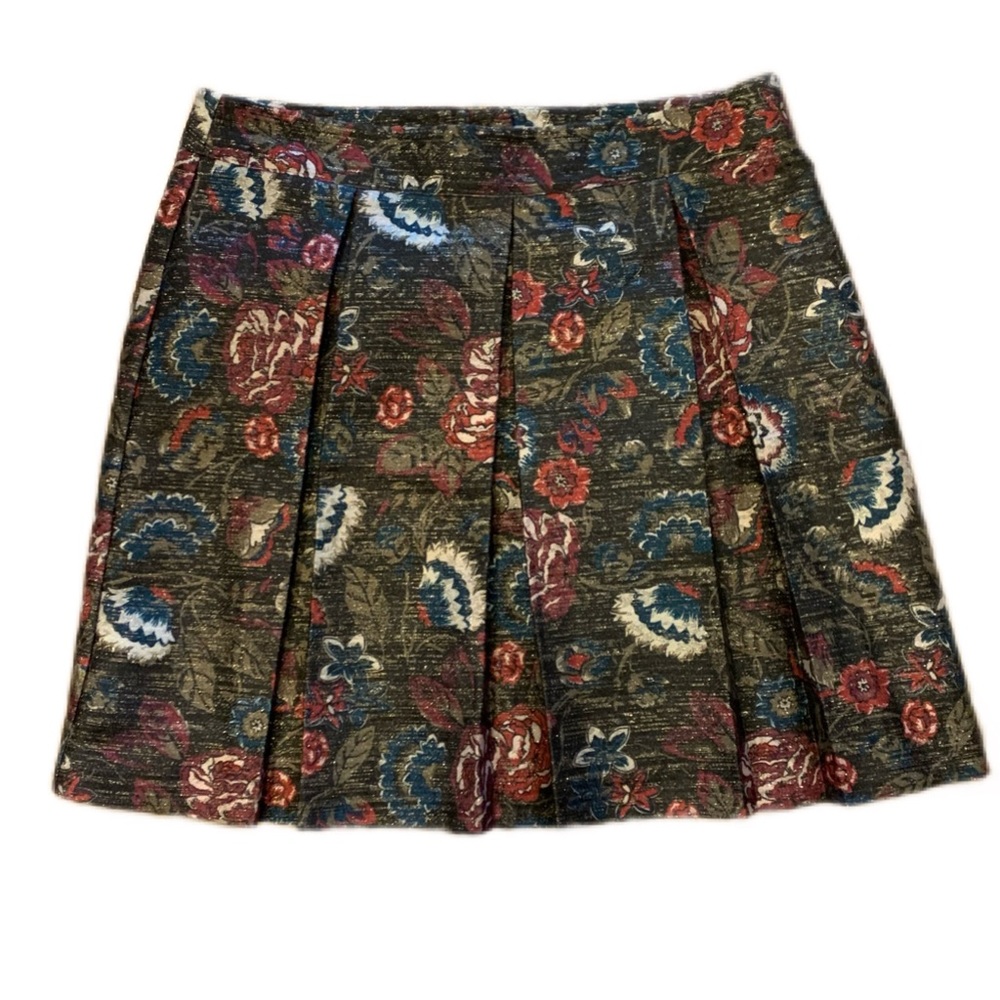 Loft Outlet SZ 14 Floral Metallic Knee Length Pleated Skirt | NWOT
